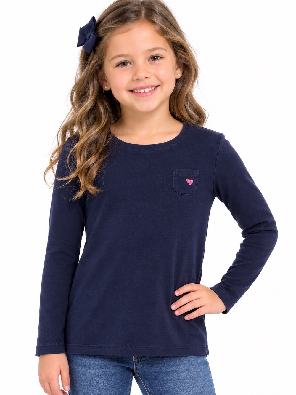 OshKosh B'gosh Navy Long-Sleeve Tee with Pink Heart Pocket
